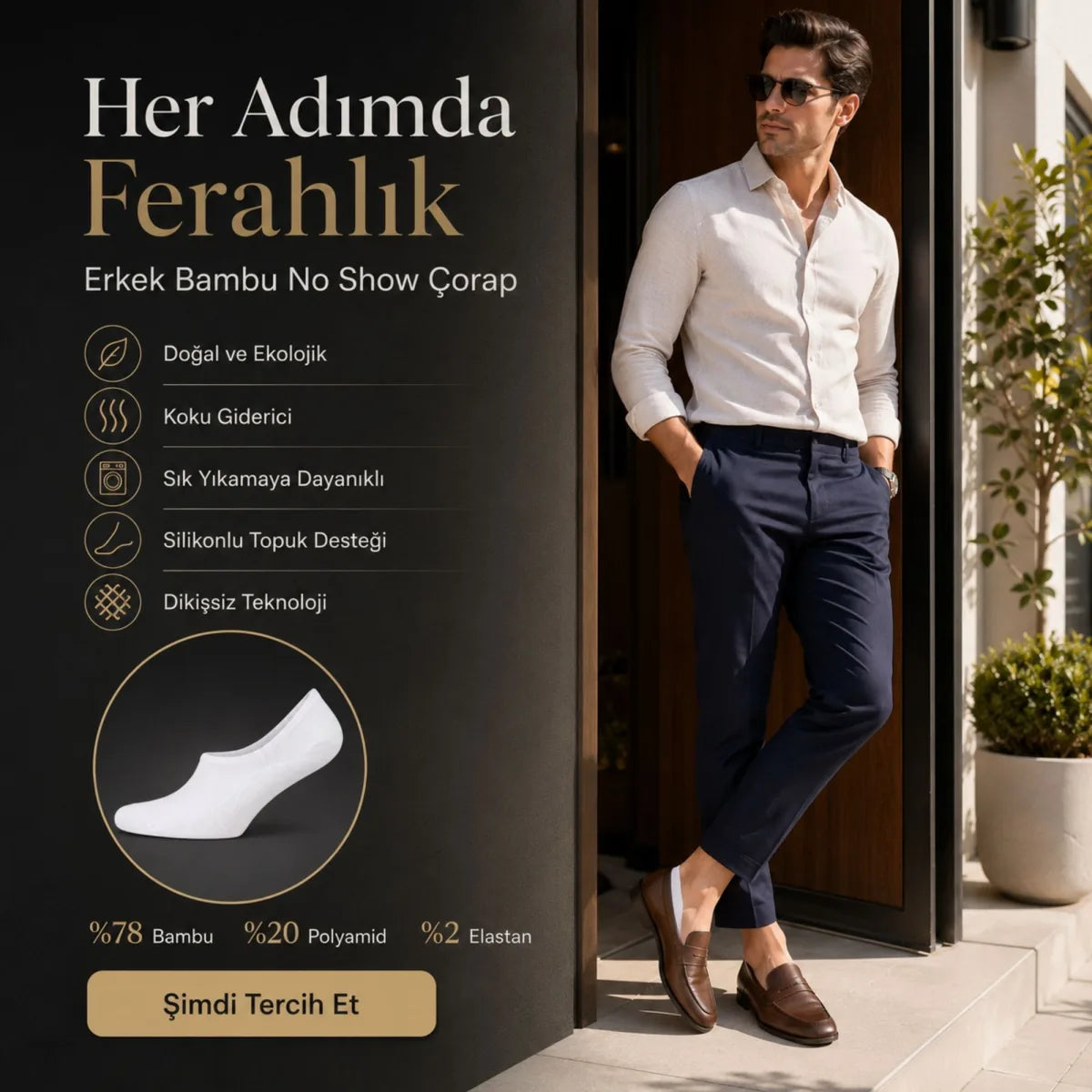 Erkek Bambu 12’li Babet Çorap Görünmez No Show Dikişsiz Silikon Topuklu