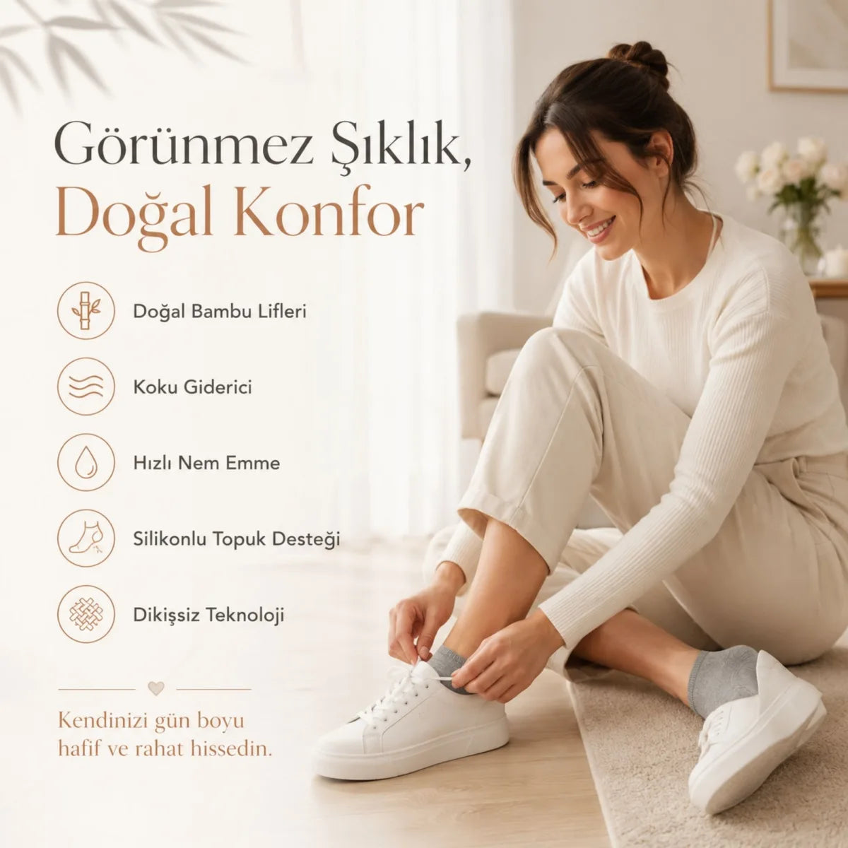Erkek Bambu 12’li Babet Çorap Görünmez No Show Dikişsiz Silikon Topuklu