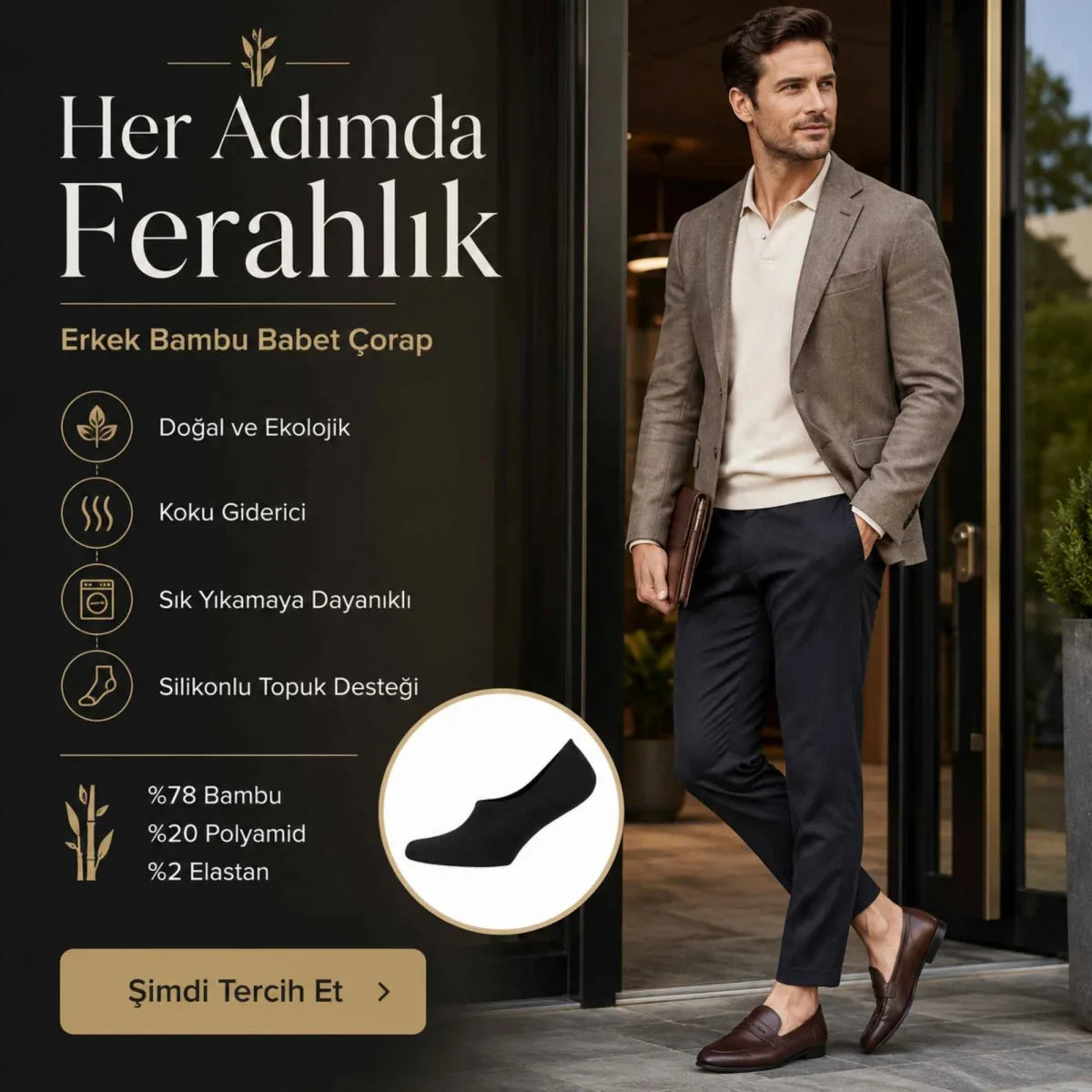 Erkek Bambu 12’li Babet Çorap Görünmez No Show Dikişsiz Silikon Topuklu