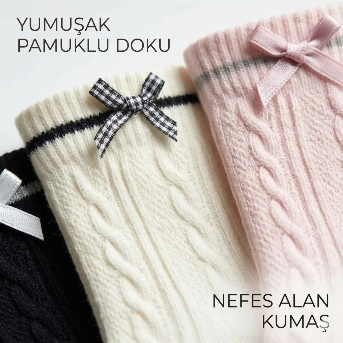 Kadın Fiyonklu Örgü Soket Çorap 4’lü Set – Yumuşak Pamuklu Dokulu Şık Günlük Çorap