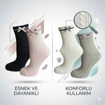 Kadın Fiyonklu Örgü Soket Çorap 4’lü Set – Yumuşak Pamuklu Dokulu Şık Günlük Çorap
