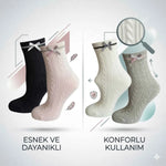 Kadın Fiyonklu Örgü Soket Çorap 4’lü Set – Yumuşak Pamuklu Dokulu Şık Günlük Çorap