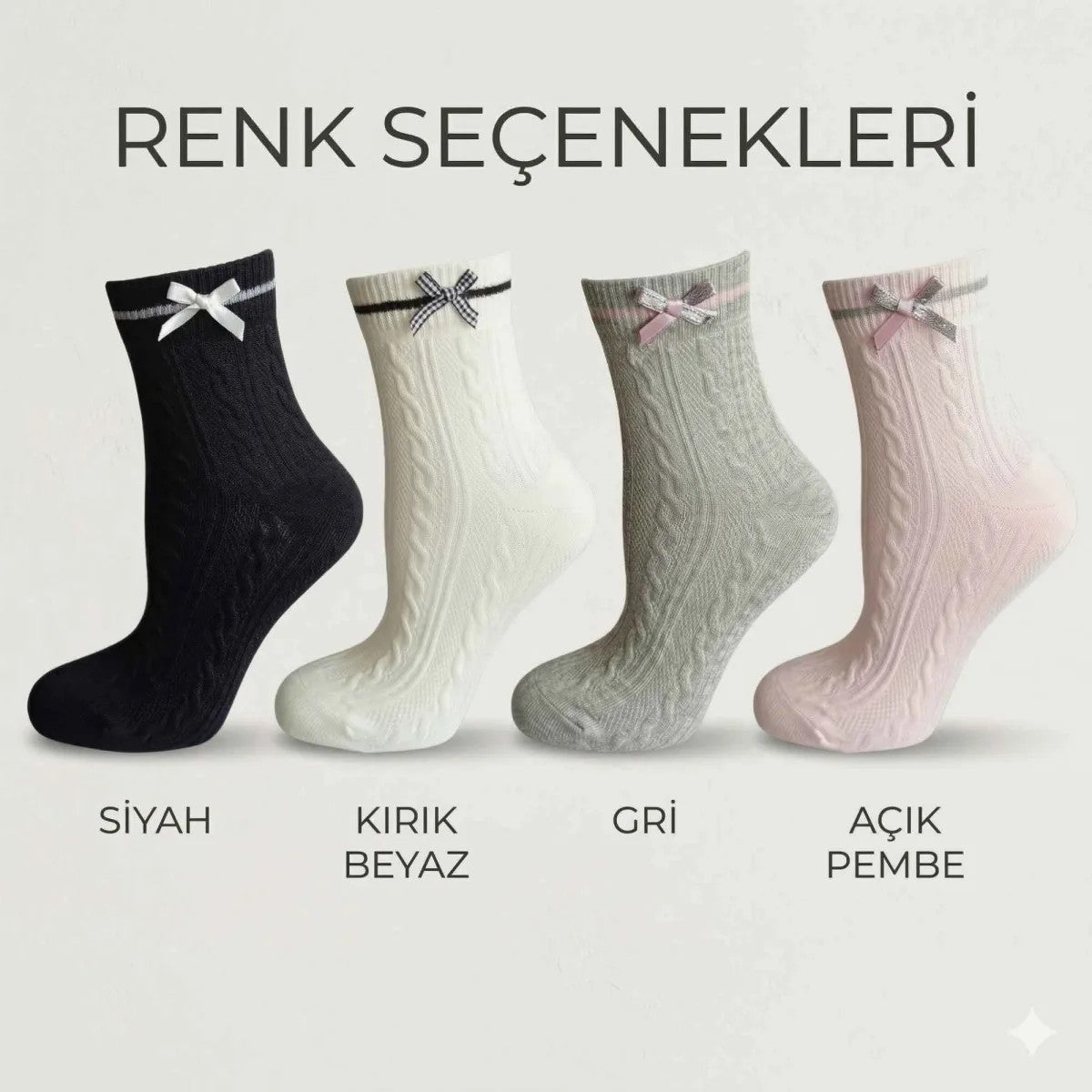Kadın Fiyonklu Örgü Soket Çorap 4’lü Set – Yumuşak Pamuklu Dokulu Şık Günlük Çorap