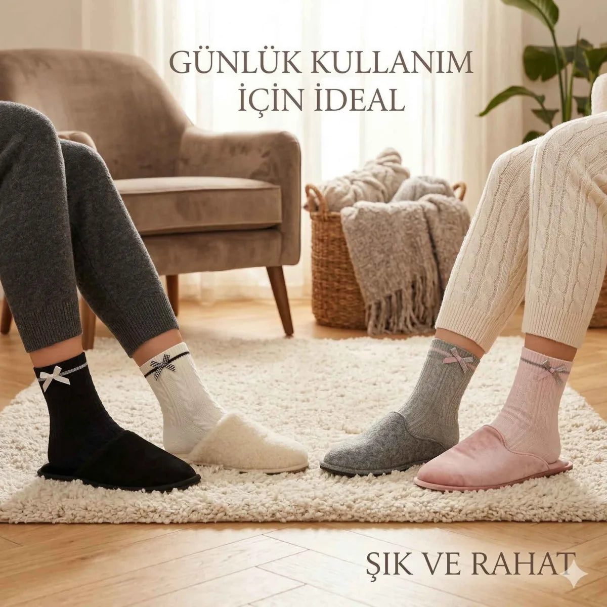 Kadın Fiyonklu Örgü Soket Çorap 8’li Set – Yumuşak Pamuklu Dokulu Şık Günlük Çorap