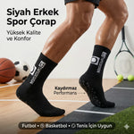 Kaydırmaz Futbol Basketbol Tenis Erkek Spor Çorap, Siyah, Kaymaz Çorap Tabanlı, Dikişsiz ve Parfümlü, Yüksek Kalite