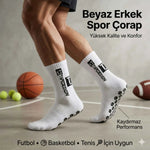 Kaydırmaz Futbol Basketbol Tenis Erkek Spor Çorap, Beyaz, Kaymaz Çorap Tabanlı, Dikişsiz ve Parfümlü, Yüksek Kalite