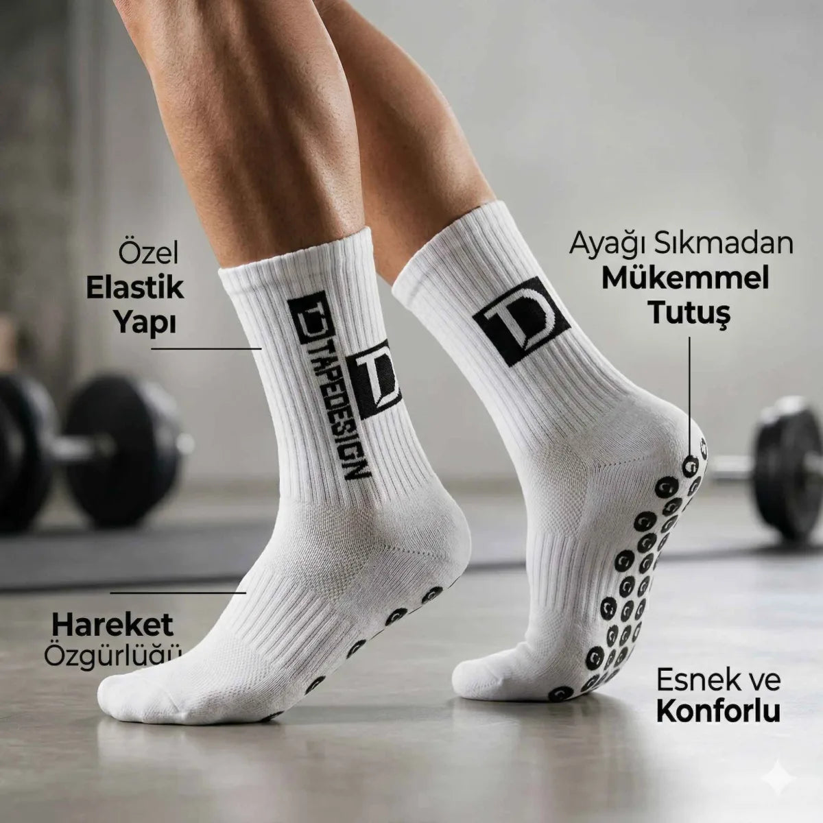 Kaydırmaz Futbol Basketbol Tenis Erkek Spor Çorap, Beyaz, Kaymaz Çorap Tabanlı, Dikişsiz ve Parfümlü, Yüksek Kalite