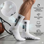 Kaydırmaz Futbol Basketbol Tenis Erkek Spor Çorap, Beyaz, Kaymaz Çorap Tabanlı, Dikişsiz ve Parfümlü, Yüksek Kalite