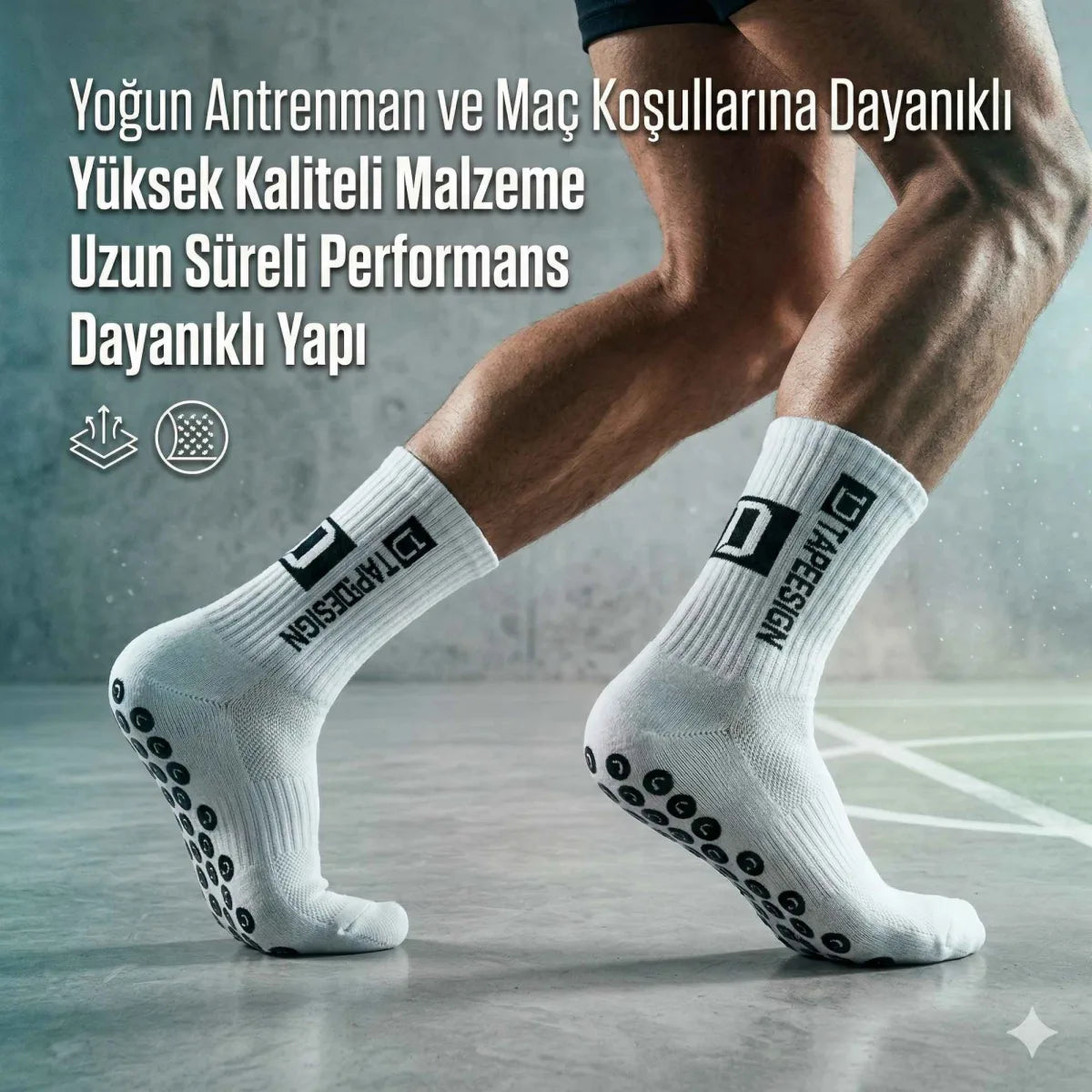 Kaydırmaz Futbol Basketbol Tenis Erkek Spor Çorap, Beyaz, Kaymaz Çorap Tabanlı, Dikişsiz ve Parfümlü, Yüksek Kalite