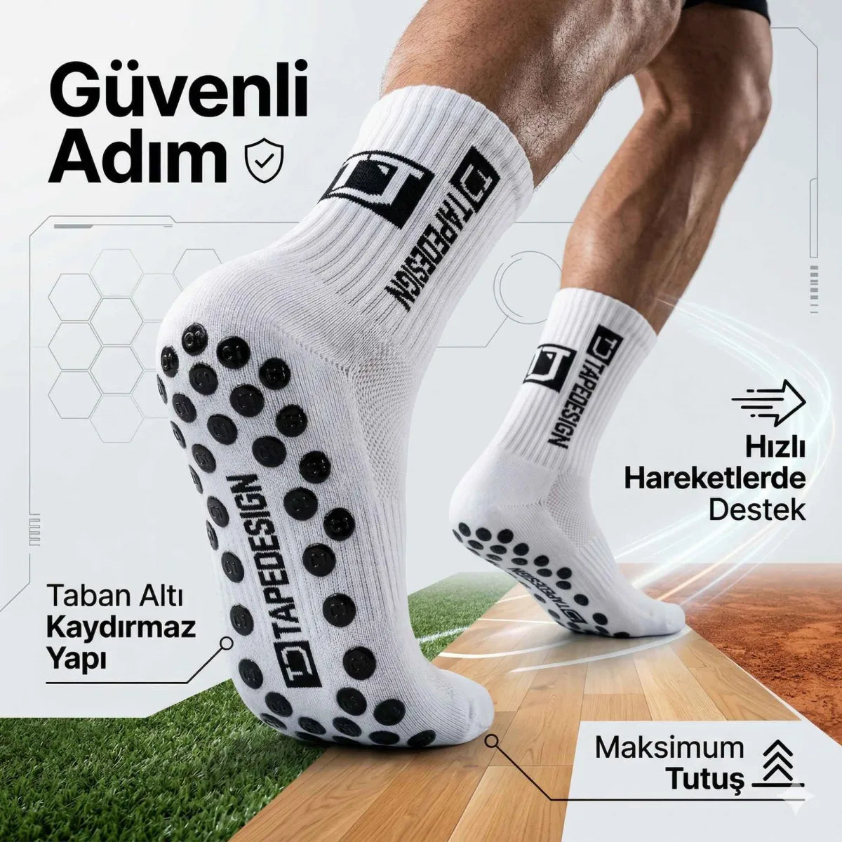 Kaydırmaz Futbol Basketbol Tenis Erkek Spor Çorap, Beyaz, Kaymaz Çorap Tabanlı, Dikişsiz ve Parfümlü, Yüksek Kalite