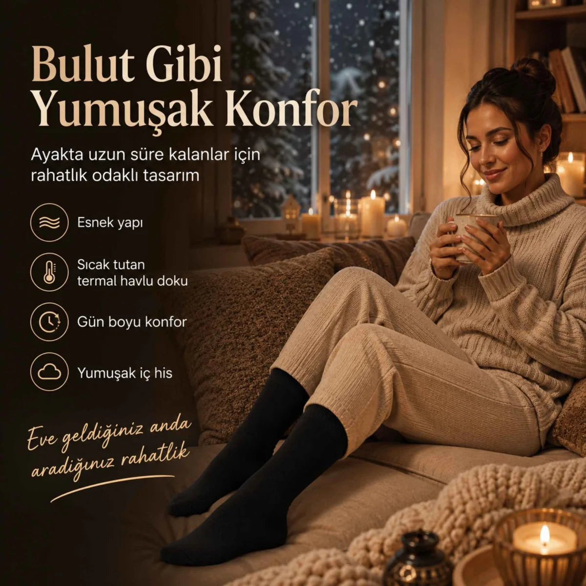 Kadın Siyah 6’lı Kışlık Termal Uzun Çorap | Dikişsiz, Esnek Havlu Dokulu, Sıcak Tutan, Güçlendirilmiş Topuk ve Burun