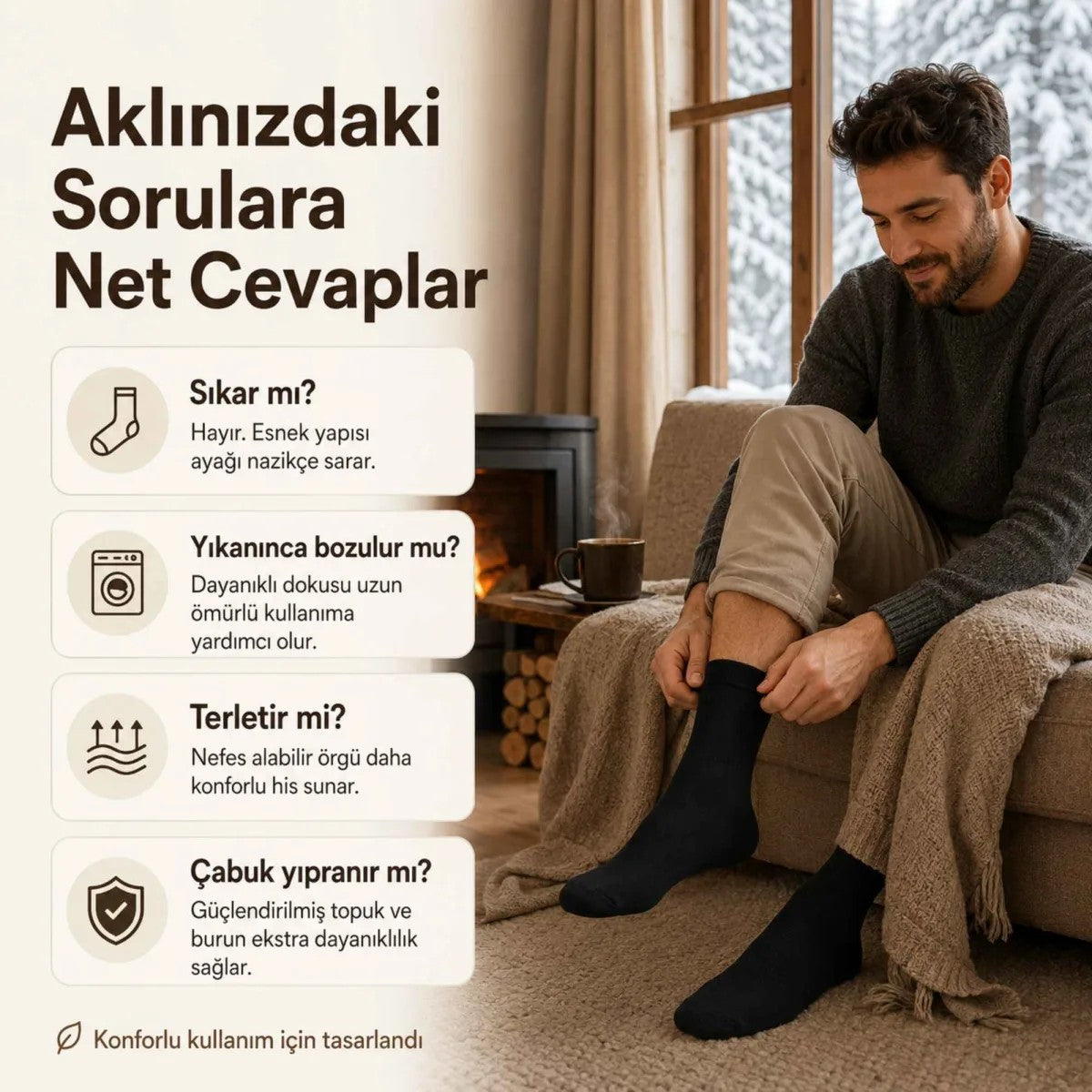 Erkek Siyah 6’lı Kışlık Uzun Termal Havlu Çorap | Dikişsiz, Esnek, Sıcak Tutan, Güçlendirilmiş Topuk ve Burun