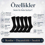 Erkek Siyah 6’lı Kışlık Uzun Termal Havlu Çorap | Dikişsiz, Esnek, Sıcak Tutan, Güçlendirilmiş Topuk ve Burun