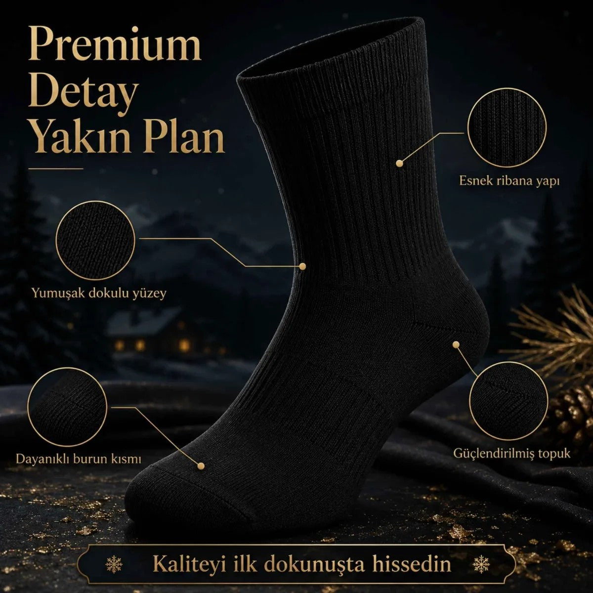 Erkek Siyah 6’lı Kışlık Uzun Termal Havlu Çorap | Dikişsiz, Esnek, Sıcak Tutan, Güçlendirilmiş Topuk ve Burun