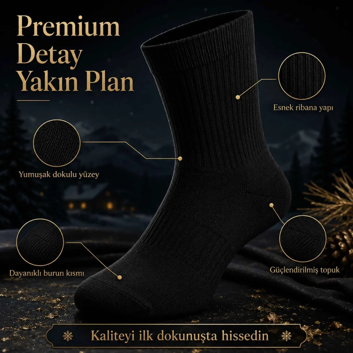 Erkek Siyah 6’lı Kışlık Uzun Termal Havlu Çorap | Dikişsiz, Esnek, Sıcak Tutan, Güçlendirilmiş Topuk ve Burun