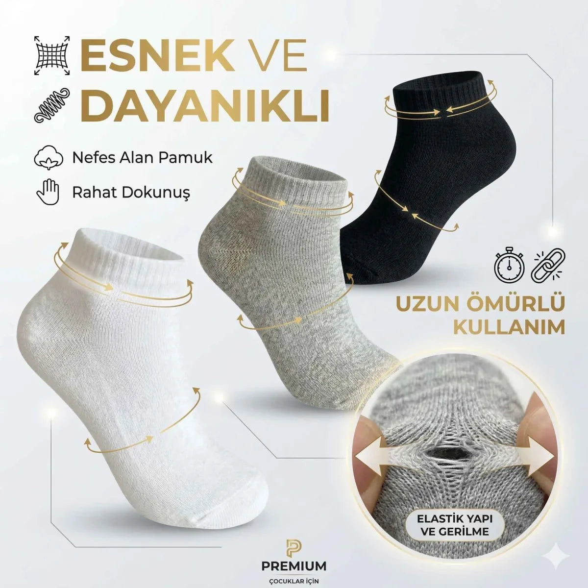 Çocuk Patik Çorap 3’lü – Pamuklu, Nefes Alan Günlük Kısa Çorap