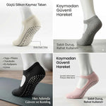 Kaymaz Taban Yoga ve Pilates Çorabı 8’li Kadın, Silikon Tabanlı Nefes Alabilir Bilek Bantlı Çorap, Ev Yoga Pilates Trambolin Umre İçin, 4 Renk