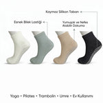 Kaymaz Tabanlı Yoga Pilates 8’li Çorap, Silikon Tabanlı Esnek Bilekli Nefes Alan Ev ve Spor Çorabı