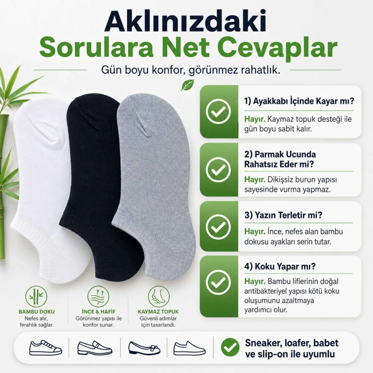 Erkek Bambu 12’li Dikişsiz Babet Çorap Siyah Beyaz Gri Görünmez Sneaker Çorap Nefes Alan Yumuşak