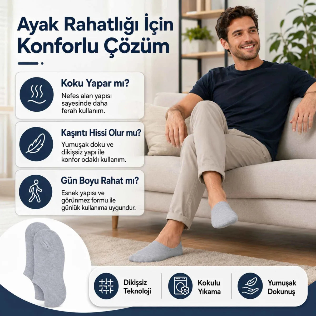 Erkek Bambu 12’li Dikişsiz Babet Çorap Siyah Beyaz Gri Görünmez Sneaker Çorap Nefes Alan Yumuşak