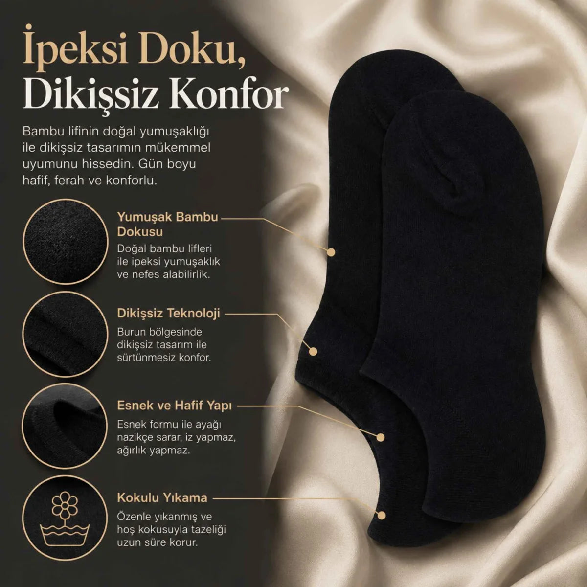 Erkek Bambu 12’li Dikişsiz Babet Çorap Siyah Beyaz Gri Görünmez Sneaker Çorap Nefes Alan Yumuşak