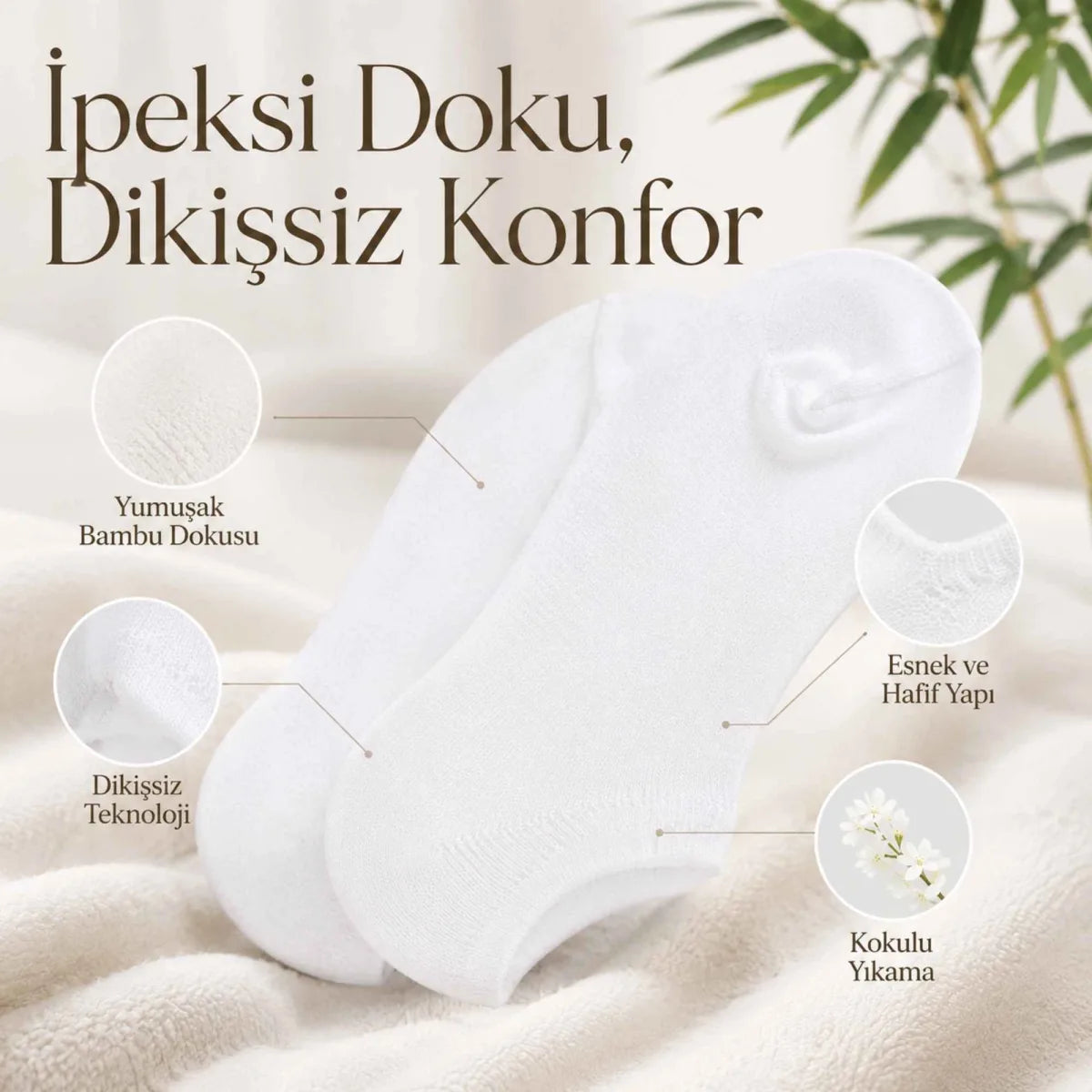 Erkek Bambu 12’li Dikişsiz Babet Çorap Siyah Beyaz Gri Görünmez Sneaker Çorap Nefes Alan Yumuşak