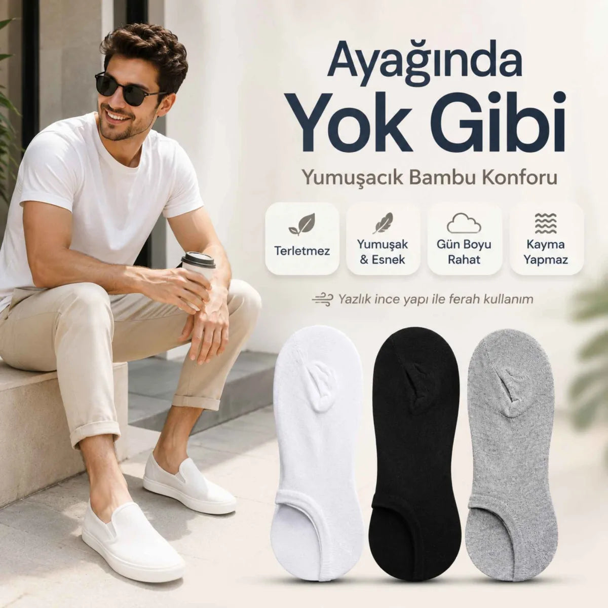 Erkek Bambu 12’li Dikişsiz Babet Çorap Siyah Beyaz Gri Görünmez Sneaker Çorap Nefes Alan Yumuşak