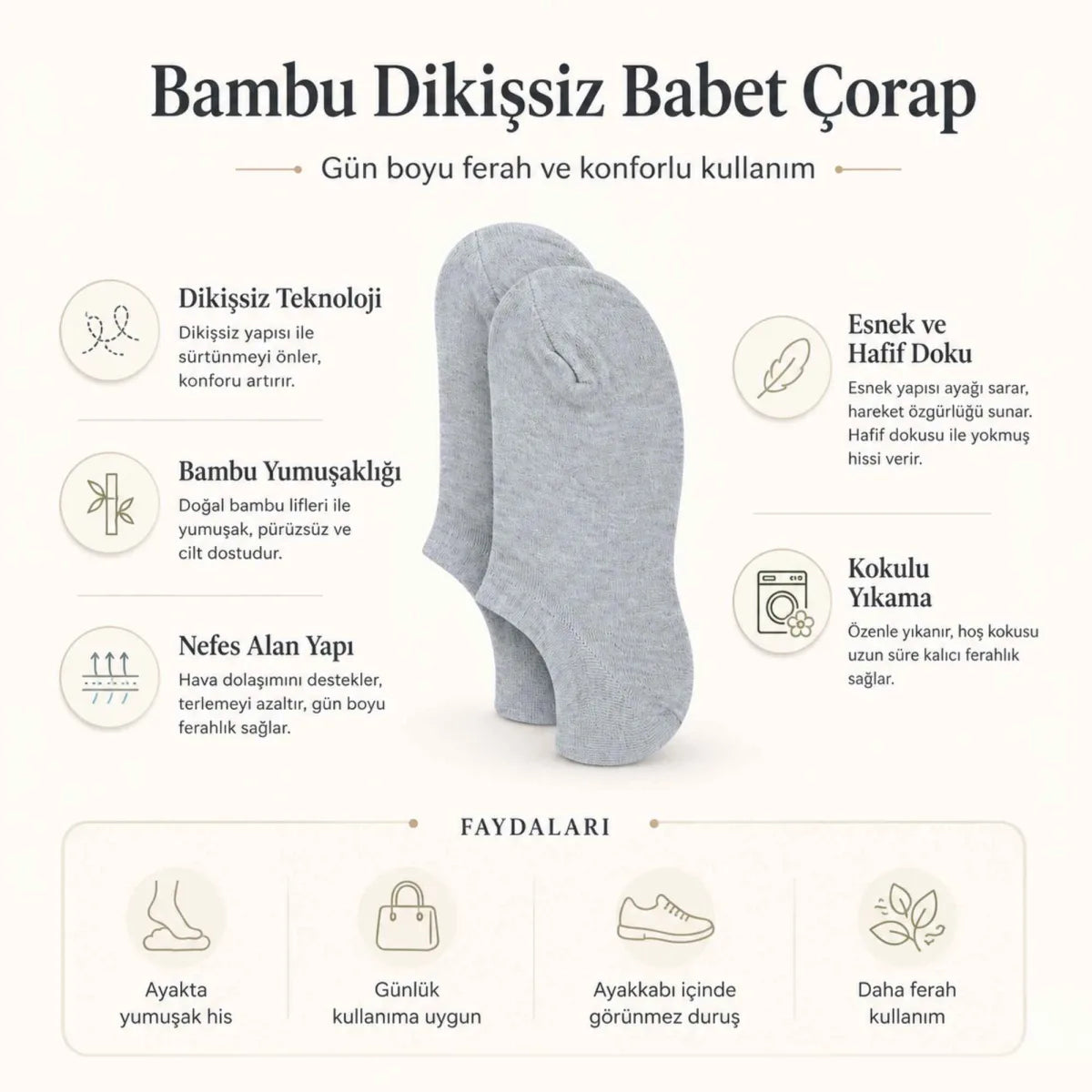 Erkek Bambu 12’li Dikişsiz Babet Çorap Siyah Beyaz Gri Görünmez Sneaker Çorap Nefes Alan Yumuşak
