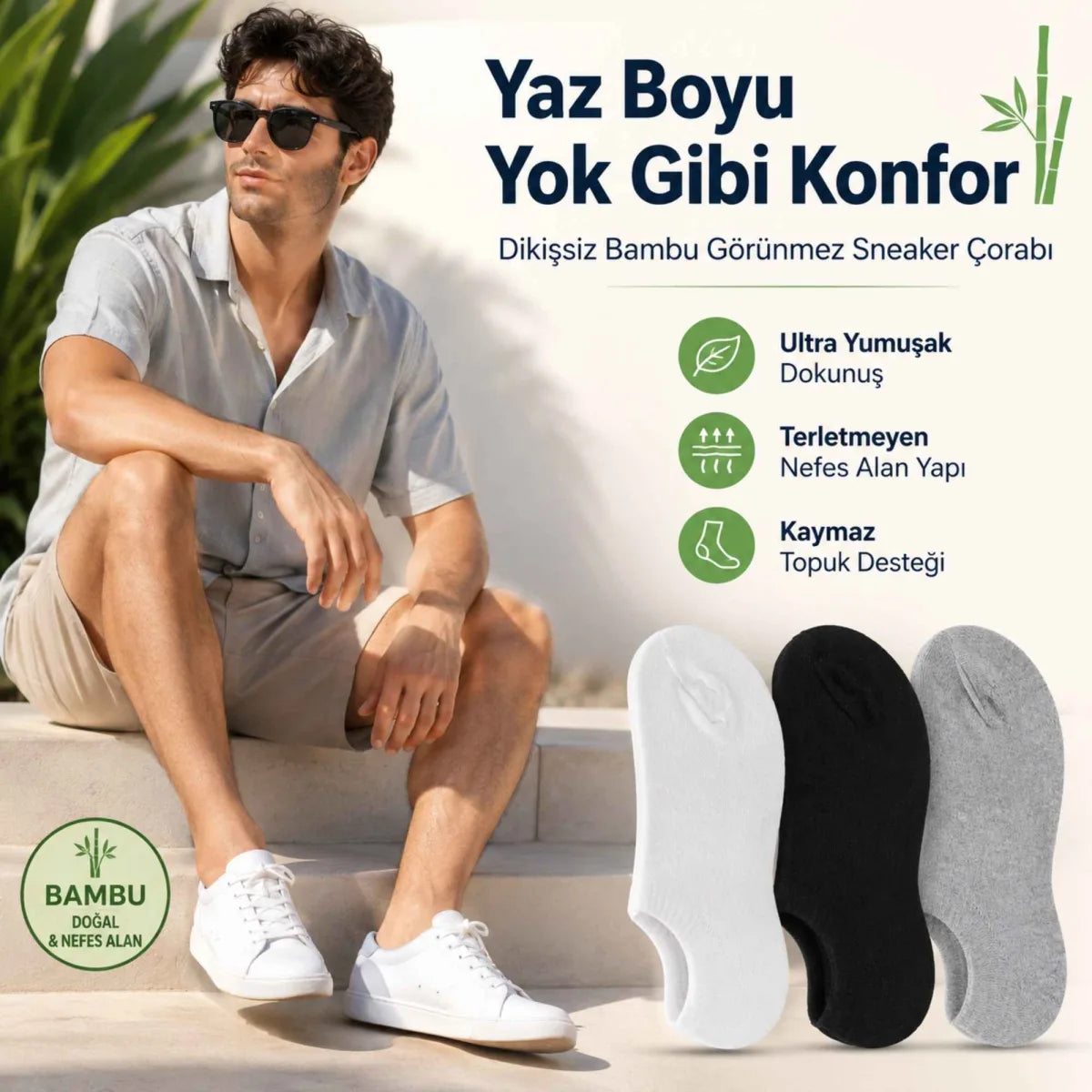Erkek Bambu 12’li Dikişsiz Babet Çorap Siyah Beyaz Gri Görünmez Sneaker Çorap Nefes Alan Yumuşak