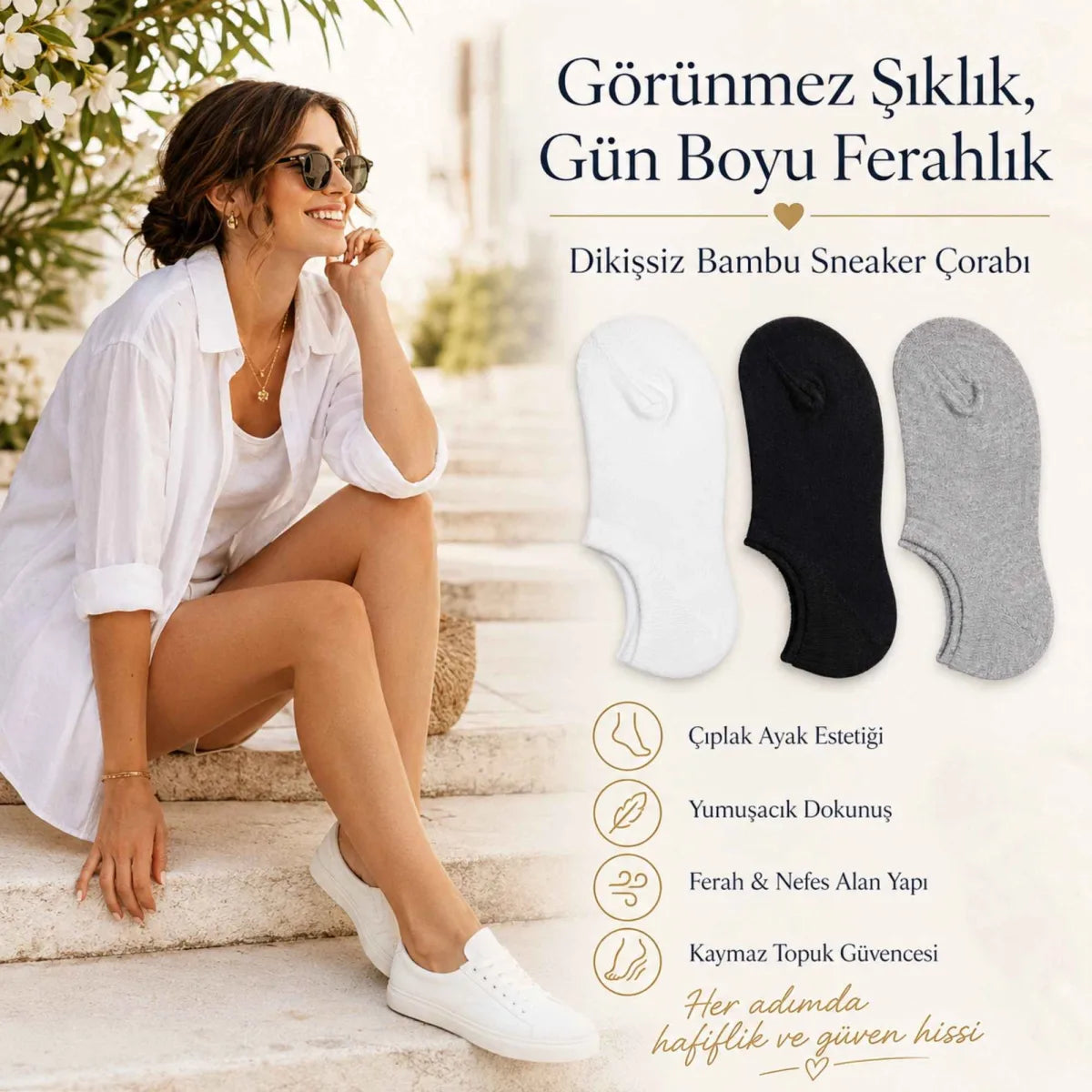Erkek Bambu 6’lı Dikişsiz Babet Çorap Siyah Beyaz Gri Görünmez Sneaker Çorap Nefes Alan Yumuşak