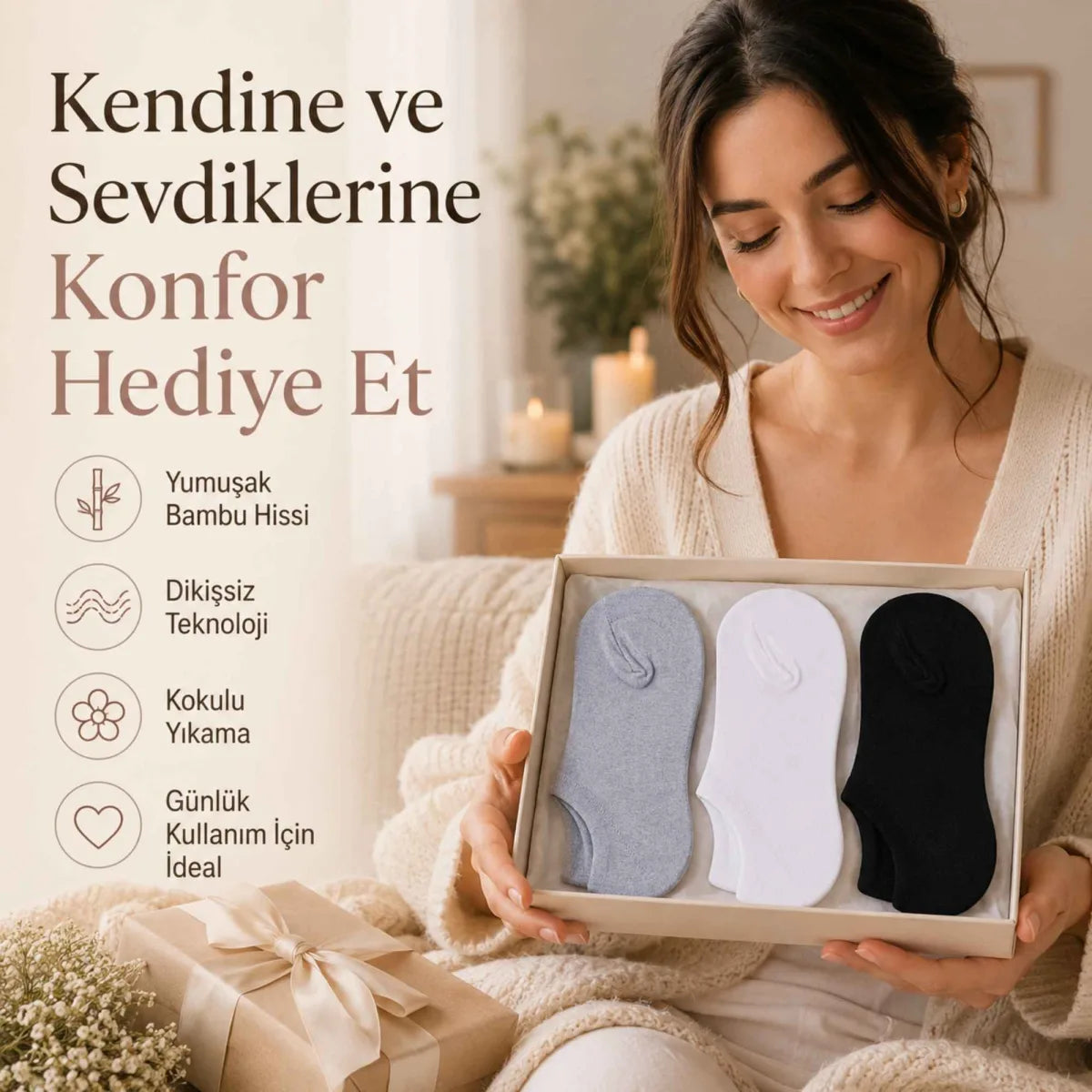 Kadın Bambu 12’li Dikişsiz Babet Çorap Siyah Beyaz Gri Görünmez Sneaker Çorap Nefes Alan Yumuşak