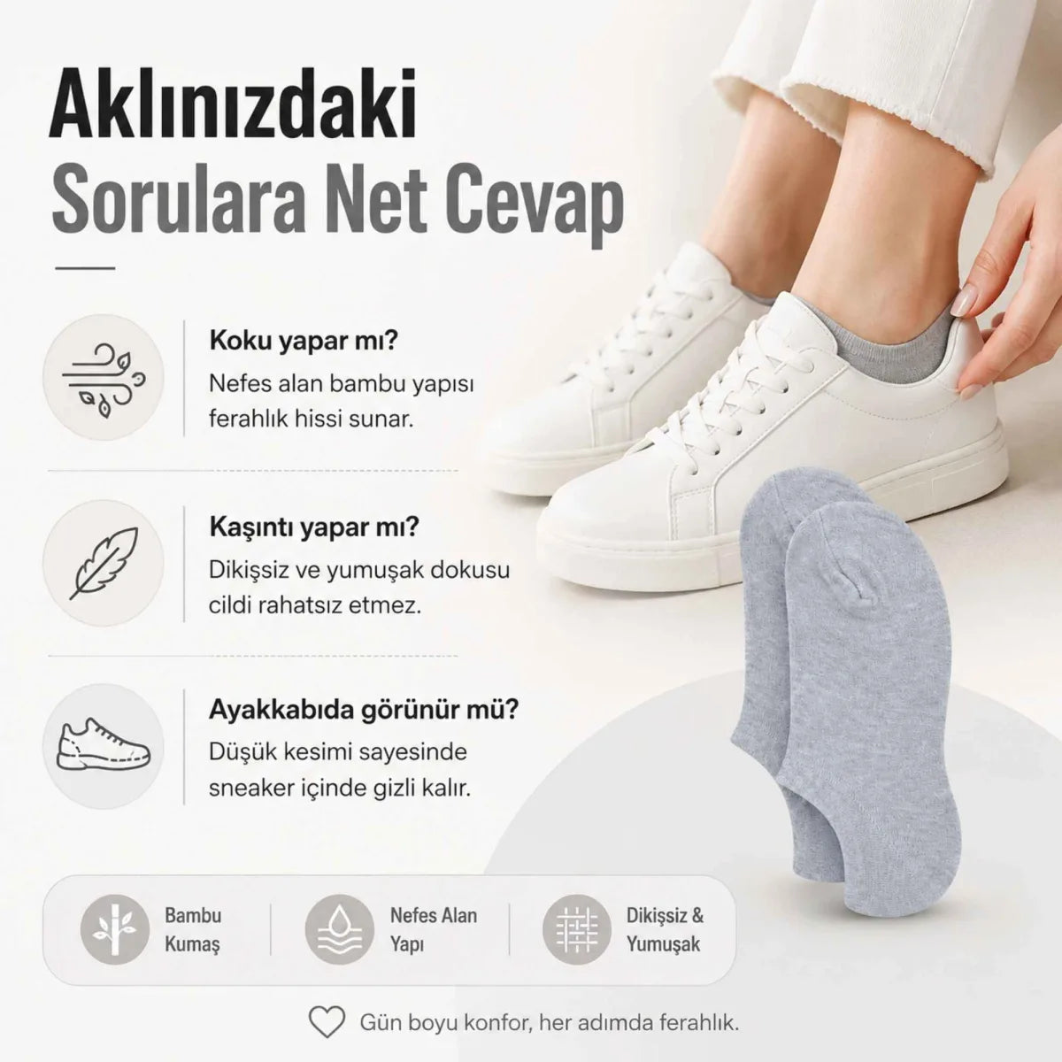 Kadın Bambu 12’li Dikişsiz Babet Çorap Siyah Beyaz Gri Görünmez Sneaker Çorap Nefes Alan Yumuşak