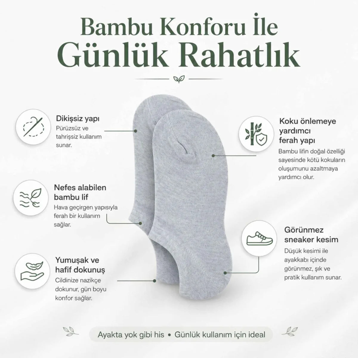 Kadın Bambu 6’lı Dikişsiz Babet Çorap Siyah Beyaz Gri Görünmez Sneaker Çorap Nefes Alan Yumuşak