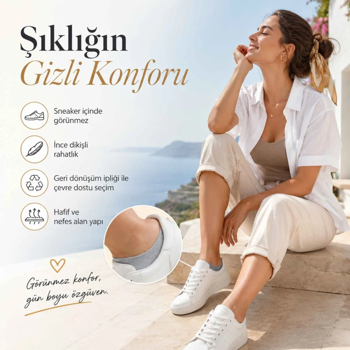 Kadın Geri Dönüşüm İplikli 12’li Görünmez Sneaker Çorap, İnce Dikişli Nefes Alan Babet Çorap Siyah Beyaz Gri