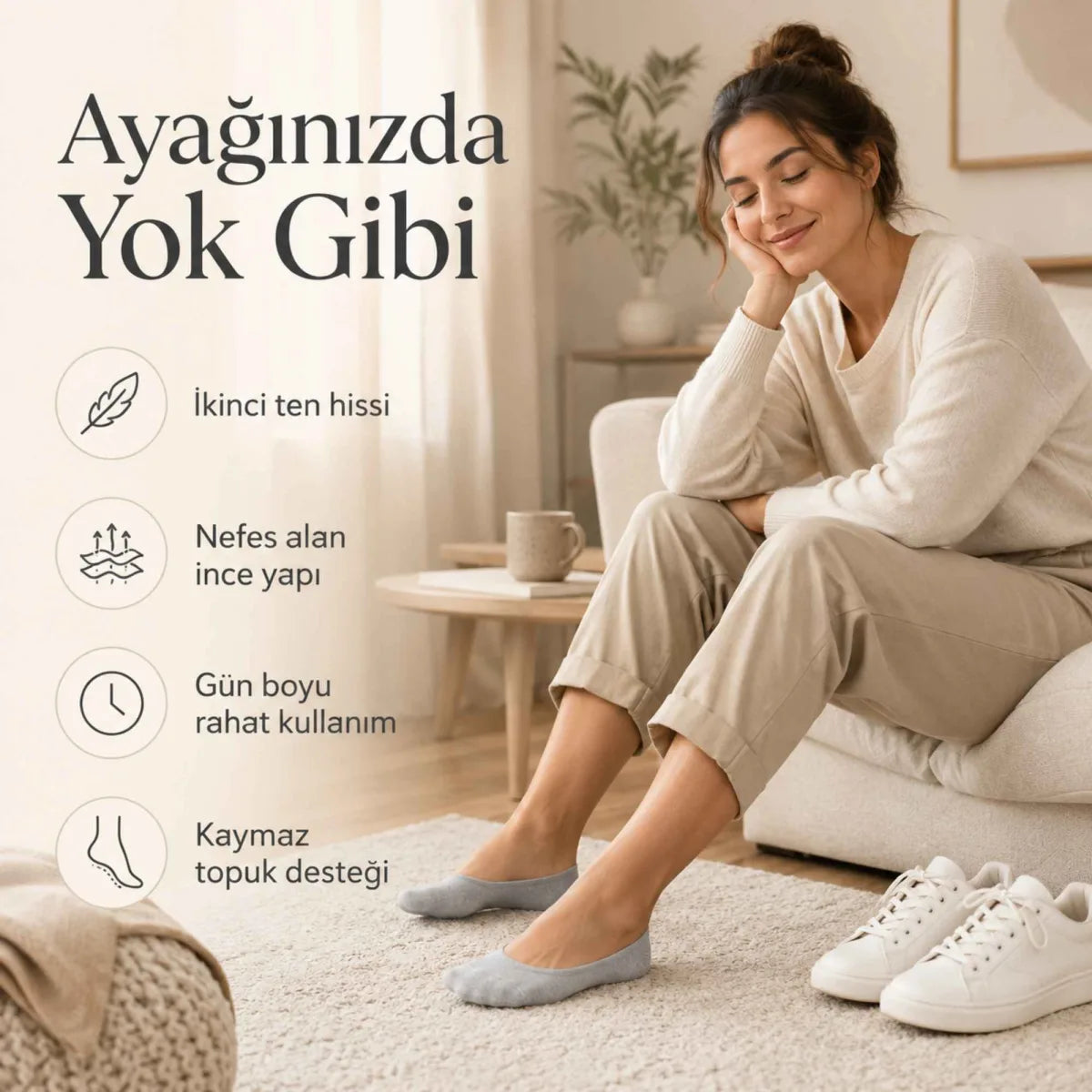 Kadın Geri Dönüşüm İplikli 6’lı Görünmez Sneaker Çorap, İnce Dikişli Nefes Alan Babet Çorap Siyah Beyaz Gri