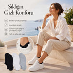 Kadın Geri Dönüşüm İplikli 6’lı Görünmez Sneaker Çorap, İnce Dikişli Nefes Alan Babet Çorap Siyah Beyaz Gri