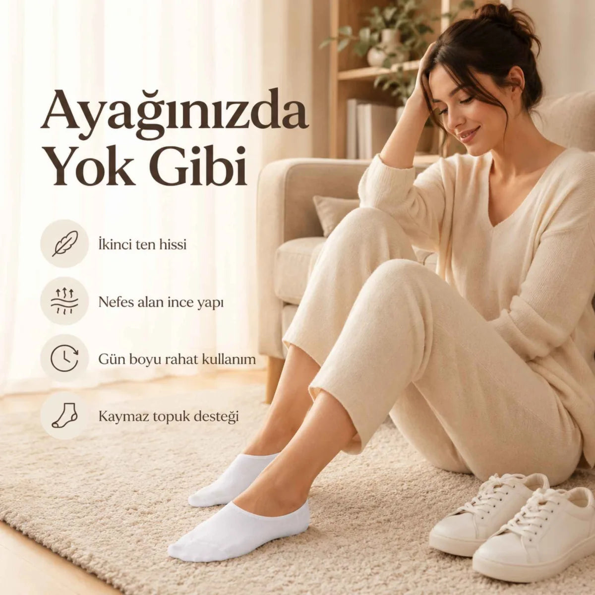 Kadın Geri Dönüşüm İplikli 6’lı Görünmez Sneaker Çorap, İnce Dikişli Nefes Alan Babet Çorap Siyah Beyaz Gri