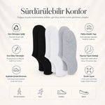 Kadın Geri Dönüşüm İplikli 6’lı Görünmez Sneaker Çorap, İnce Dikişli Nefes Alan Babet Çorap Siyah Beyaz Gri