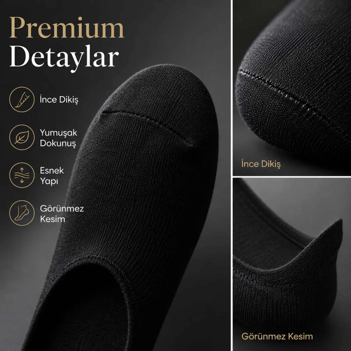 Erkek Geri Dönüşüm İplikli 12’li Görünmez Sneaker Çorap, İnce Dikişli, Nefes Alan Yazlık Babet Çorabı, Kaymaz Topuklu Siyah Gri Beyaz