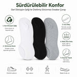 Erkek Geri Dönüşüm İplikli 12’li Görünmez Sneaker Çorap, İnce Dikişli, Nefes Alan Yazlık Babet Çorabı, Kaymaz Topuklu Siyah Gri Beyaz