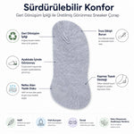 Erkek Geri Dönüşüm İplikli 12’li Görünmez Sneaker Çorap, İnce Dikişli, Nefes Alan Yazlık Babet Çorabı, Kaymaz Topuklu Siyah Gri Beyaz
