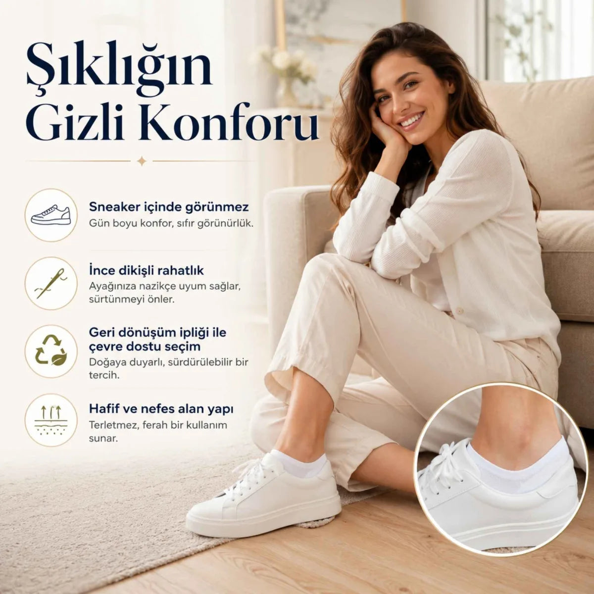 Erkek Geri Dönüşüm İplikli 12’li Görünmez Sneaker Çorap, İnce Dikişli, Nefes Alan Yazlık Babet Çorabı, Kaymaz Topuklu Siyah Gri Beyaz