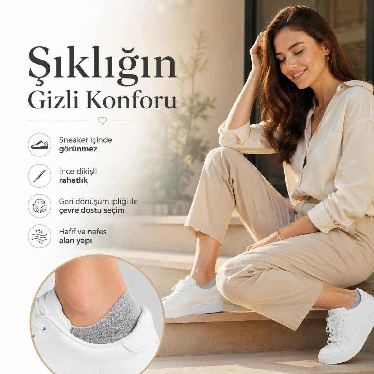 Erkek Geri Dönüşüm İplikli 12’li Görünmez Sneaker Çorap, İnce Dikişli, Nefes Alan Yazlık Babet Çorabı, Kaymaz Topuklu Siyah Gri Beyaz