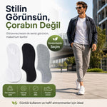 Erkek Geri Dönüşüm İplikli 12’li Görünmez Sneaker Çorap, İnce Dikişli, Nefes Alan Yazlık Babet Çorabı, Kaymaz Topuklu Siyah Gri Beyaz