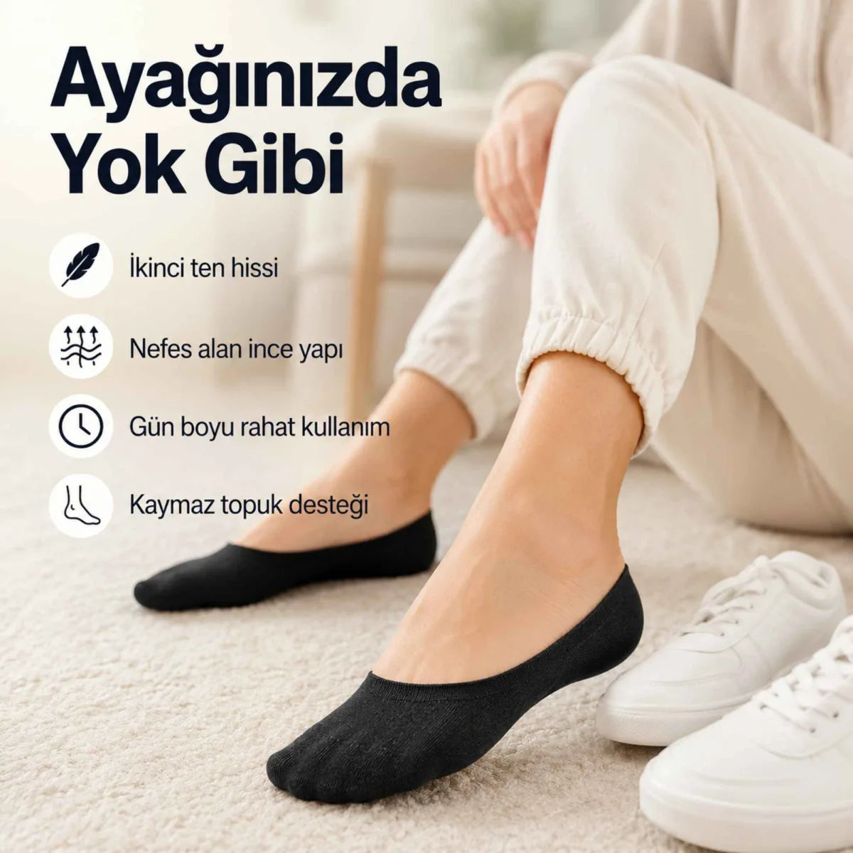Erkek Geri Dönüşüm İplikli 12’li Görünmez Sneaker Çorap, İnce Dikişli, Nefes Alan Yazlık Babet Çorabı, Kaymaz Topuklu Siyah Gri Beyaz
