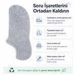 Erkek Geri Dönüşüm İplikli 6’lı Görünmez Sneaker Çorap, İnce Dikişli, Nefes Alan Yazlık Babet Çorabı, Kaymaz Topuklu Siyah Gri Beyaz
