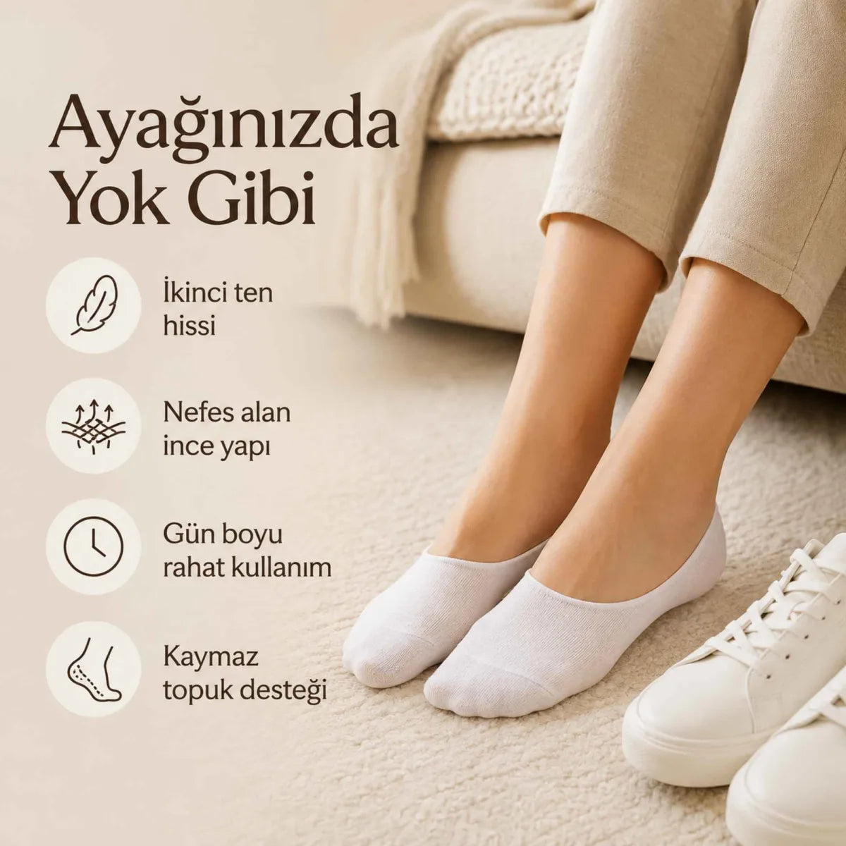 Erkek Geri Dönüşüm İplikli 6’lı Görünmez Sneaker Çorap, İnce Dikişli, Nefes Alan Yazlık Babet Çorabı, Kaymaz Topuklu Siyah Gri Beyaz