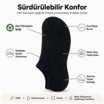 Erkek Geri Dönüşüm İplikli 6’lı Görünmez Sneaker Çorap, İnce Dikişli, Nefes Alan Yazlık Babet Çorabı, Kaymaz Topuklu Siyah Gri Beyaz