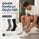 Erkek Spor Çorap 6 Çift, Taban Altı Havlu Destekli Penye Pamuklu Uzun Konç Çorap, Dikişsiz Burun, Yıkamalı Parfümlü, Siyah Gri Beyaz