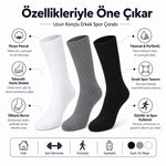 Erkek Spor Çorap 12 Çift, Taban Altı Havlu Destekli Penye Pamuklu Uzun Konç Çorap